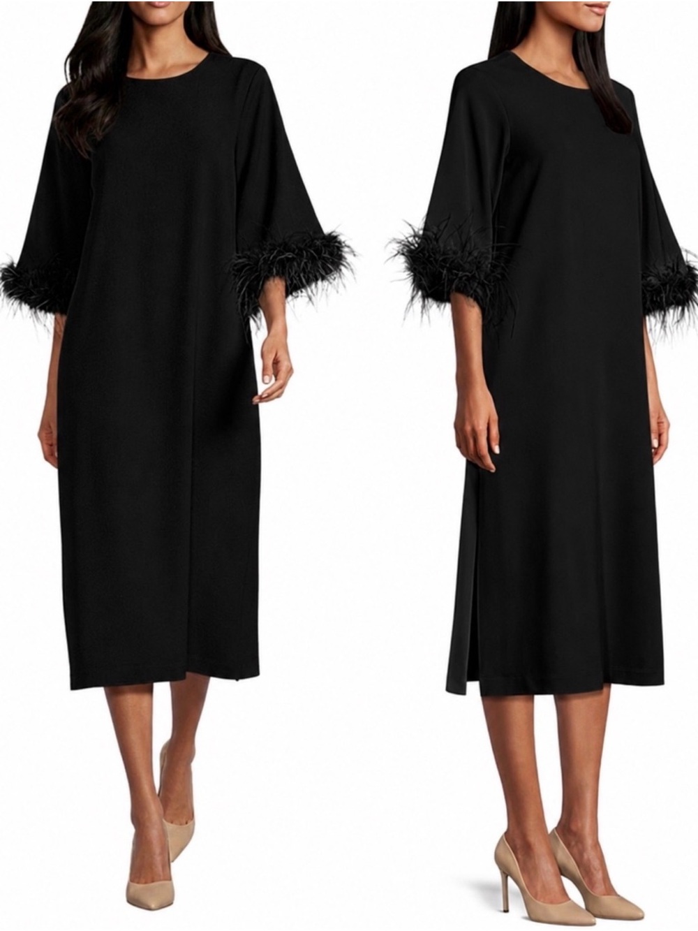 Preston & York Black Feather-Trim Midi Dress